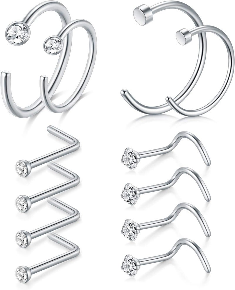 D.Bella 20G Stainless Steel Nose Rings - 20 Gauge Hoops & Studs - Flower, Heart, Diamond & L-Shaped Nostril Nose Piercing Jewelry for Women & Men - Image 1